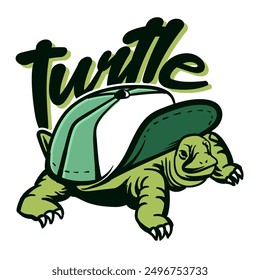 Illustration of a turtle wearing a hat during summer