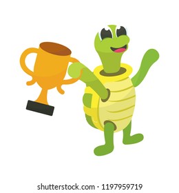 Illustration Of Turtle withTrophy Cartoon Character