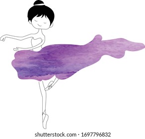 Illustration of Tutu dancing girl with purple watercolor vector