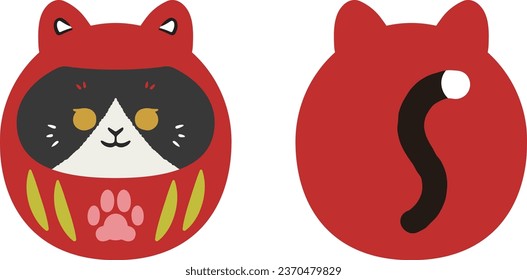 Ilustración de un gato de Tuxedo Daruma
