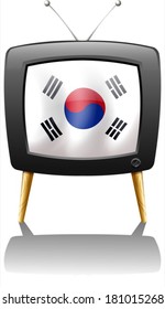 Illustration of a TV with the flag of Korea on a white background