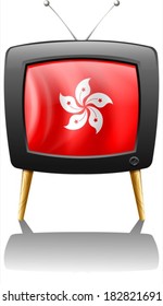Illustration of a TV showing the flag of Hongkong on a white background