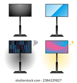 It is an illustration of a TV with a stand with a 4 -piece set.