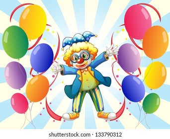 Illustration of the twelve balloons and the male clown