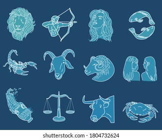 illustration of twelve zodiac icons-vector