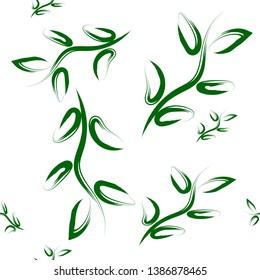 illustration of twigs with green leaves on white background brush pattern vector graphic