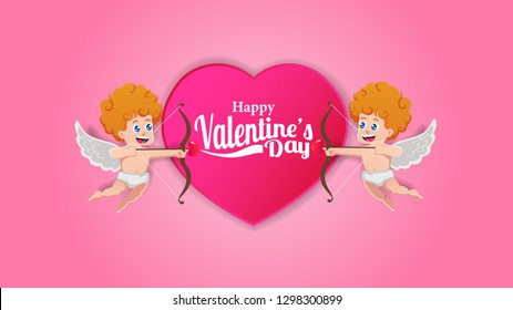 Illustration of twin baby cupid angel flying with arrow and bow for valentine's day greeting card.