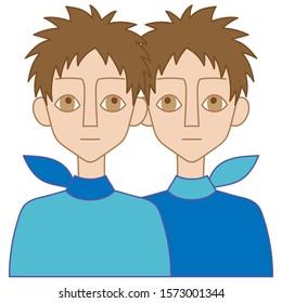 Illustration of twin boys with brown eyes