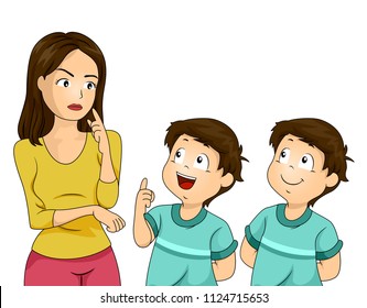 Illustration of Twin Boys Kids Asking their Mother a Question