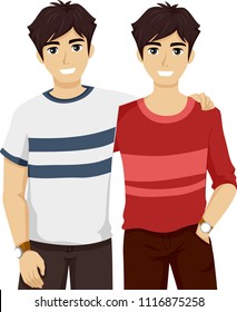 Illustration of Twin Boys in Teenage Years Wearing Different Clothes