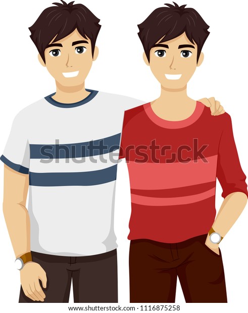 10代の双子の男の子が違う服を着たイラスト のベクター画像素材 ロイヤリティフリー