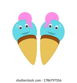 Illustration of twin ice cream smiling, suitable for children's comics. children's books. child content