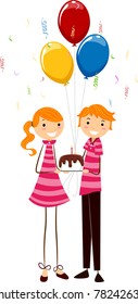 Illustration of Twins Celebrating Their Birthday