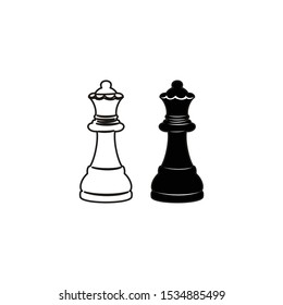 Illustration twins queens chess black and white logo vector