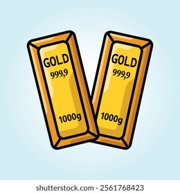 Illustration of two 1000g gold bars, 999.9 purity.  Perfect for finance, wealth, or luxury concepts.