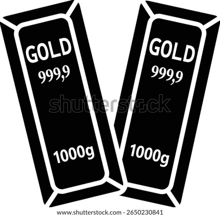 Illustration of two 1000-gram gold bars with 999.9 purity.  Represents wealth and investment vector icon solid style.