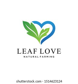 Illustration of two abstract green leaves in a heart sign logo design