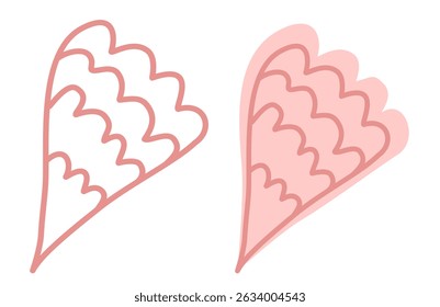 Ilustração de duas pétalas rosa abstratas, uma contornada e outra preenchida.
