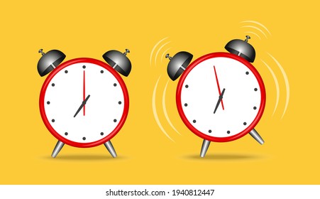Illustration of  two alarm clock. wake up time icon. Yellow background. Vector illustration.