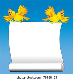 illustration two amusing birds keeps paper for message