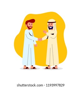 Illustration Two Arabian Man, Shake Hand, Friendship Modern Flat Vector Cartoon