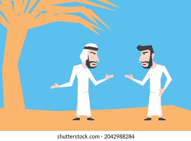 An illustration of two Arabic man discuss each others