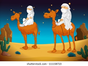illustration of a two arabs on camel