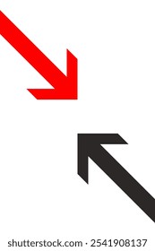 Illustration von zwei Pfeilen in entgegengesetzte Richtungen, einem schwarzen Pfeil nach oben und einem roten Pfeil nach unten, die kontrastierende finanzielle Trends symbolisieren, die entgegengesetzte Richtungen symbolisieren