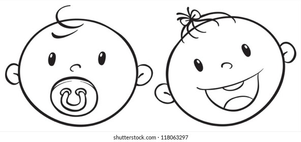 illustration two baby faces white background
