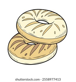 Illustration of Two Bagels with Textured Design in Vector Style.