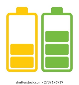 Illustration of two batteries with different charge levels, one yellow and one green