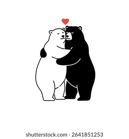 Illustration of Two Bears Embracing with a Heart Symbol Overhead