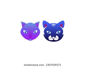 Illustration of two beautiful cat logo. Vector of cat icon.