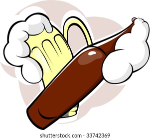 Illustration of two beer mug overflowing	