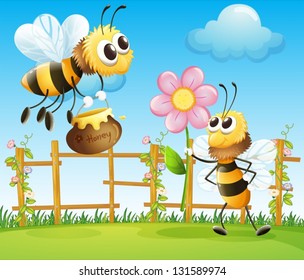 Illustration of the two big bees in the garden