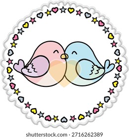 Ilustración de dos pájaros abrazándose lado a lado pegatina.	