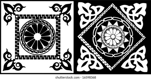 illustration with two black and white square decoration