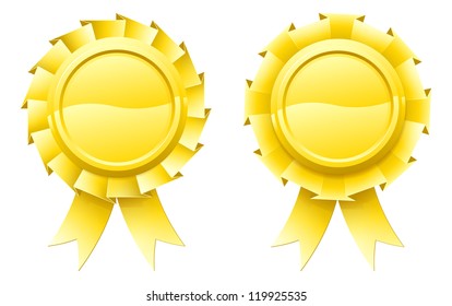 Illustration of two blank gold rosettes with lots of copy space in the centre for your text