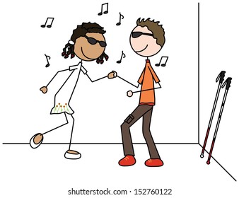 Illustration of two blind kids dancing