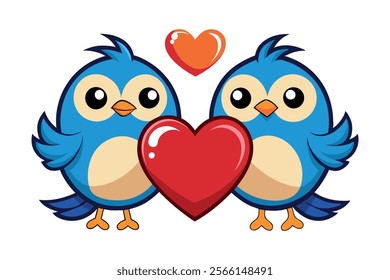 illustration of two blue birds with hearts, representing love and togetherness. perfect for romantic occasions, valentine's day, and love-themed designs. the endearing expressions and colorful hearts 