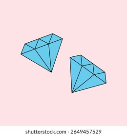 Ilustración de dos diamantes azules con Formas cortadas afiladas y simétricas, con aspecto brillante y elegante sobre un fondo de colores suaves, apto para lujos, joyas y estéticas.