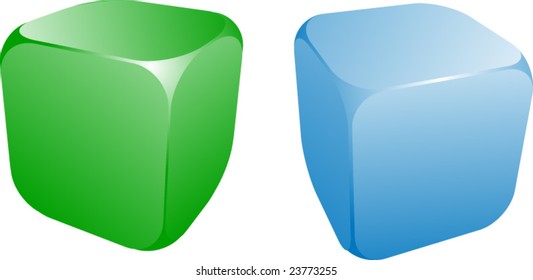 illustration with two blue dice on white background.