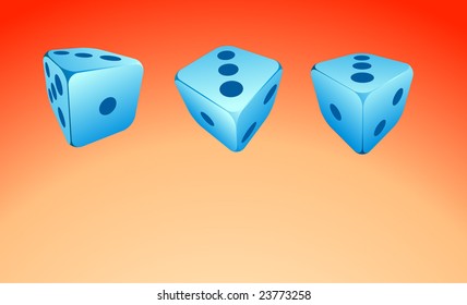 illustration with two blue dice on shiny background.