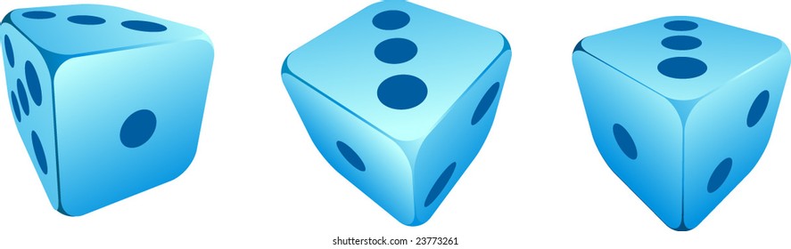 illustration with two blue dice on white background.