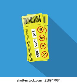 Illustration of two boarding passes to airplane, economy class. 
