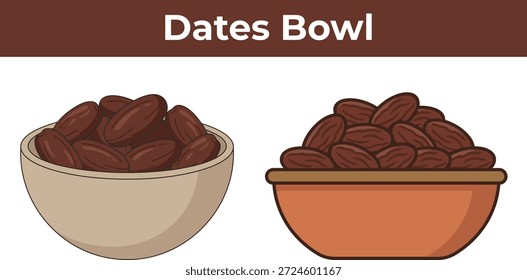 Illustration of two bowls containing brown dates, presented as a healthy food option.