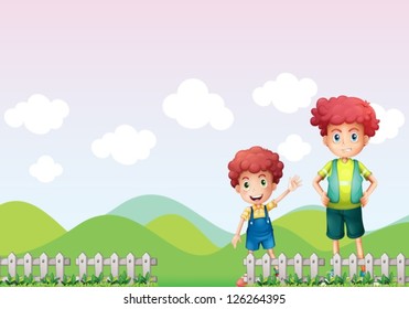 Illustration of two boys in the farm