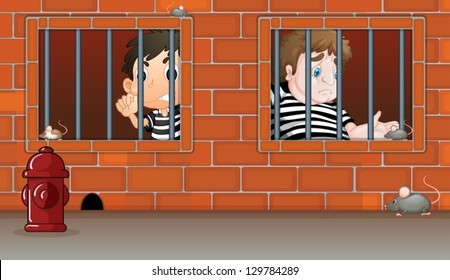 Illustration of the two boys inside the jail
