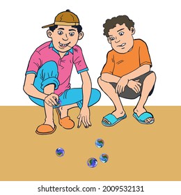 Illustration two boys play marbles 