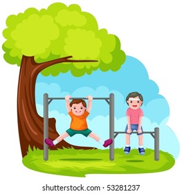 illustration of two boys playing with park bar